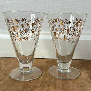 Vintage KAHLUA 1960s Mid-Century Modern Gold Confetti Motif Cocktail Glasses (2)